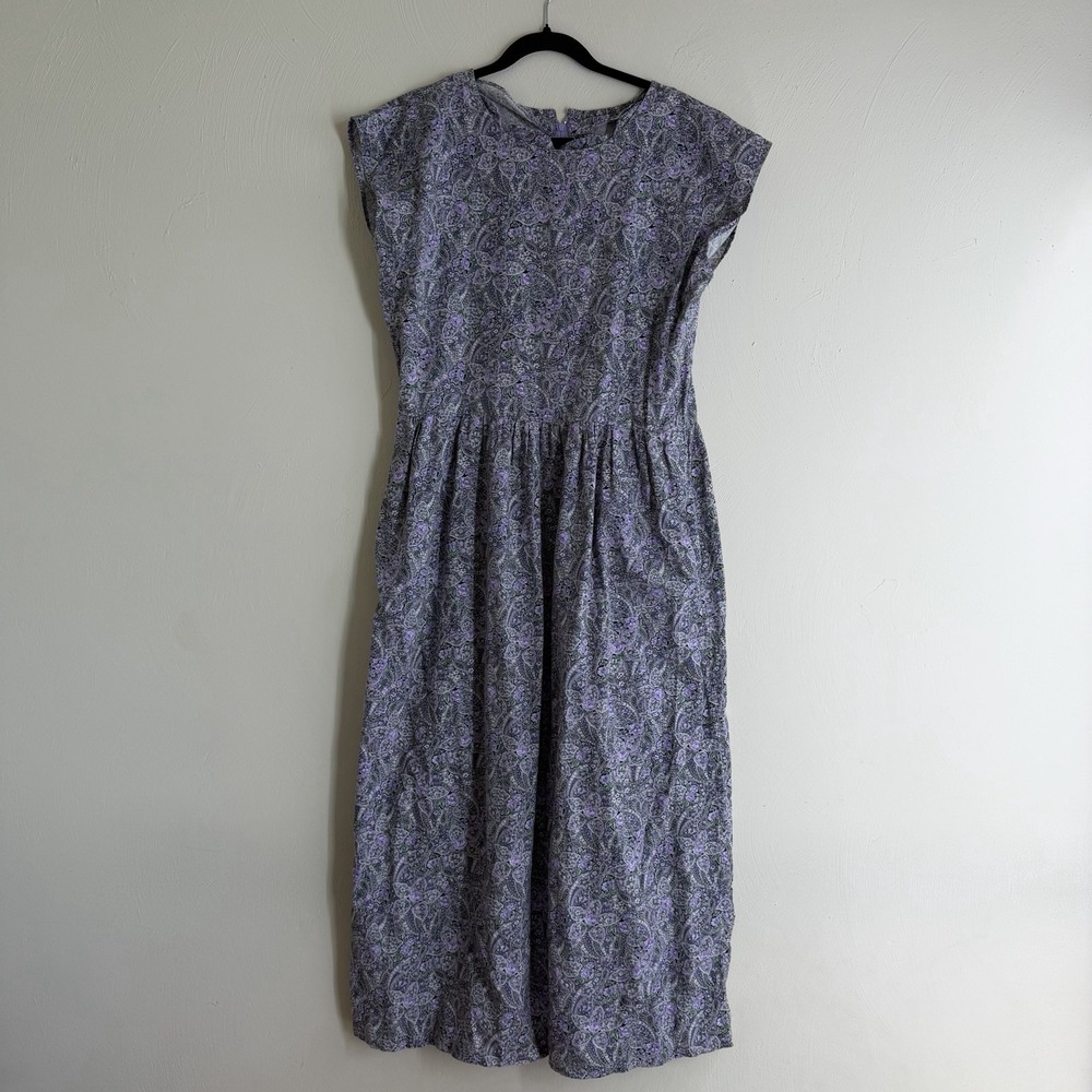 Vintage hand sewn paisley dress womens approx XL maxi peasant prairie cottage